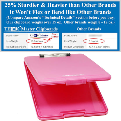 Think2Master Black Plastic Storage Clipboard. | 25% Heavier & 25% Sturdier| Heavy Duty and Won’t Flex or Bend Like Other Brands (Compare The Weight). Storage Compartment Holds 150 Letter Sized Paper.