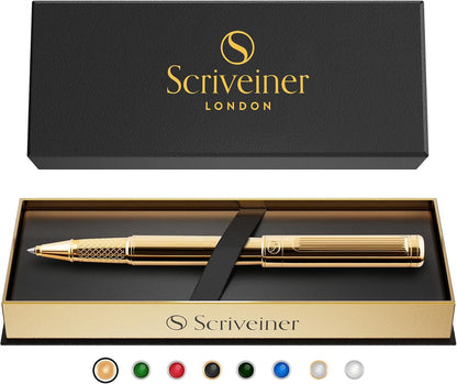 Scriveiner Midnight Blue Rollerball Pen - Stunning Blue Lacquer Luxury Pen, Chrome Finish, Schmidt Ink Refills, Men & Women, Professional, Executive Office, Nice Pen