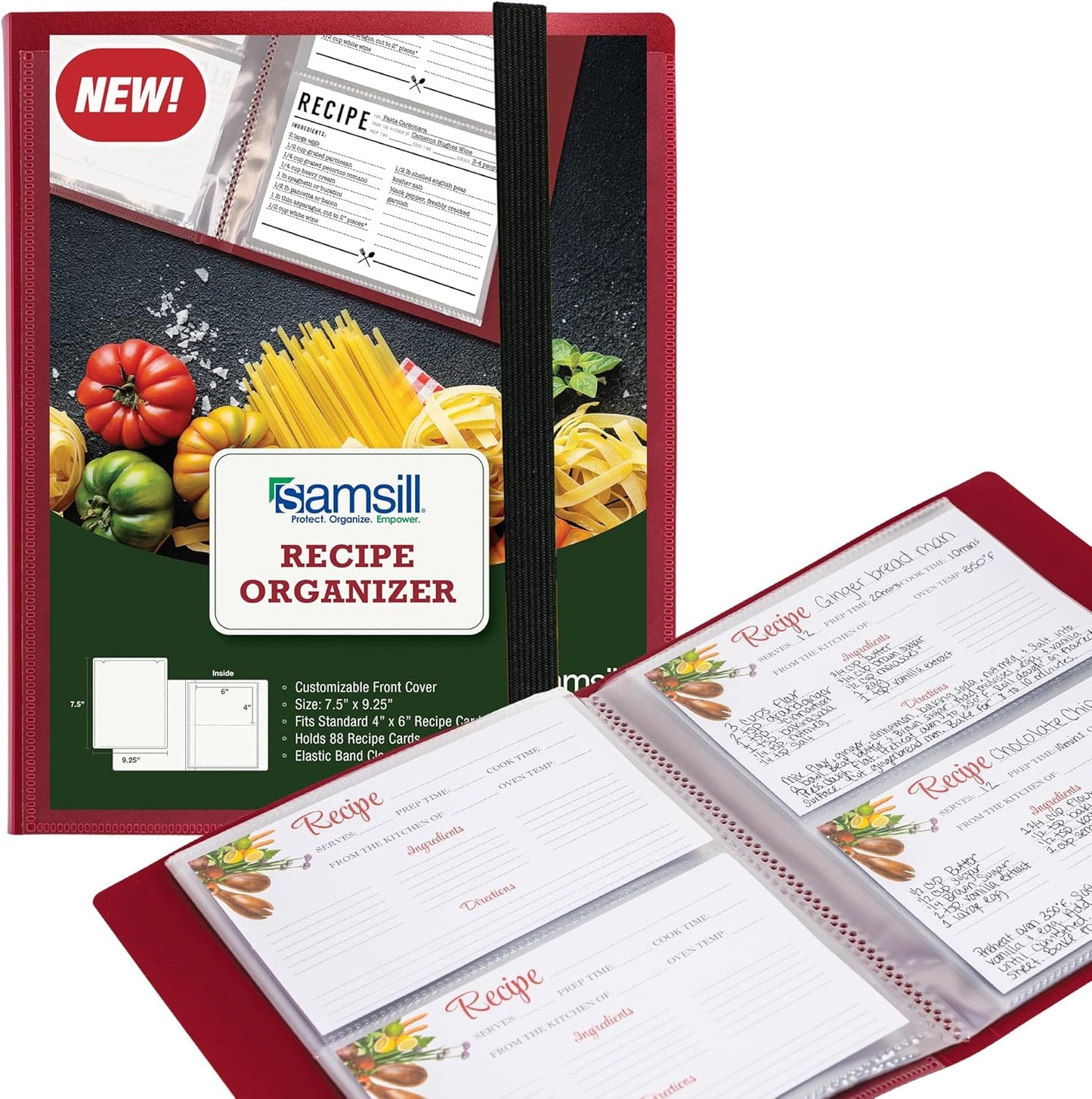 Samsill 8 Tab Recipe Dividers, Recipe Sleeves, Sheet Protector Dividers, with Tab Inserts, Clear, Super Heavyweight, Top Loading, 3 Hole Punched for Standard Letter Size Binders, Archival Safe