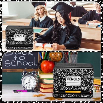 Briwooody Composition Pencil Dispenser for Classroom Back to School Teacher Must Have Black White Composition Notebook Classroom Decor Pencil Dispenser with Lid Teacher Gift for Pre K to Middle School