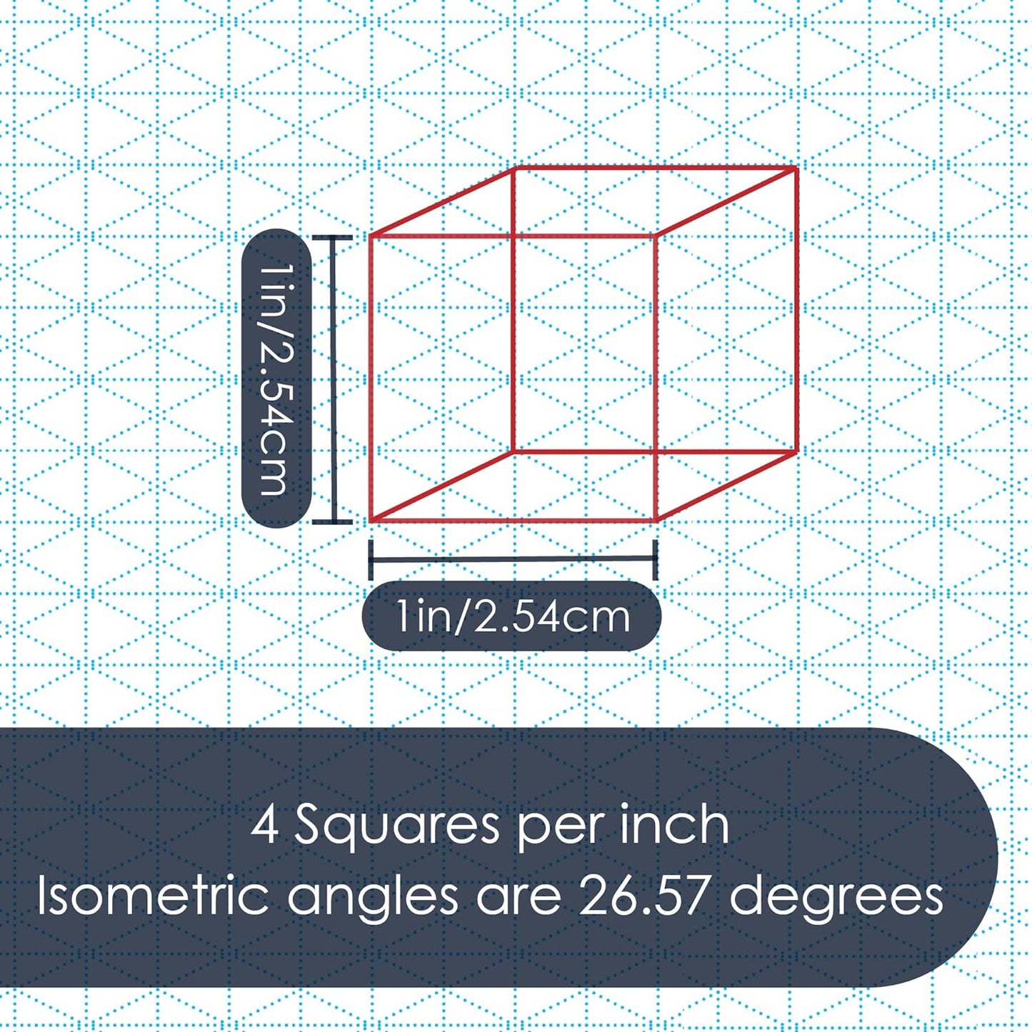 GeekNavy 8.5" x 11" Isometric Graph Paper 50 Sheets Portrait - 0.25" Grid, Non-photo Blue, High Brightness, Drafting, Engineering, Art, 3D Design (1-Pack)