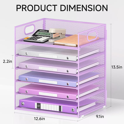 Lavatino 5 Tray Desk File Organizer, Black Mesh Paper Sorter Letter Tray Organizer with Handle, Desktop File Organizer and Storage for Letter/A4 Office File Folder