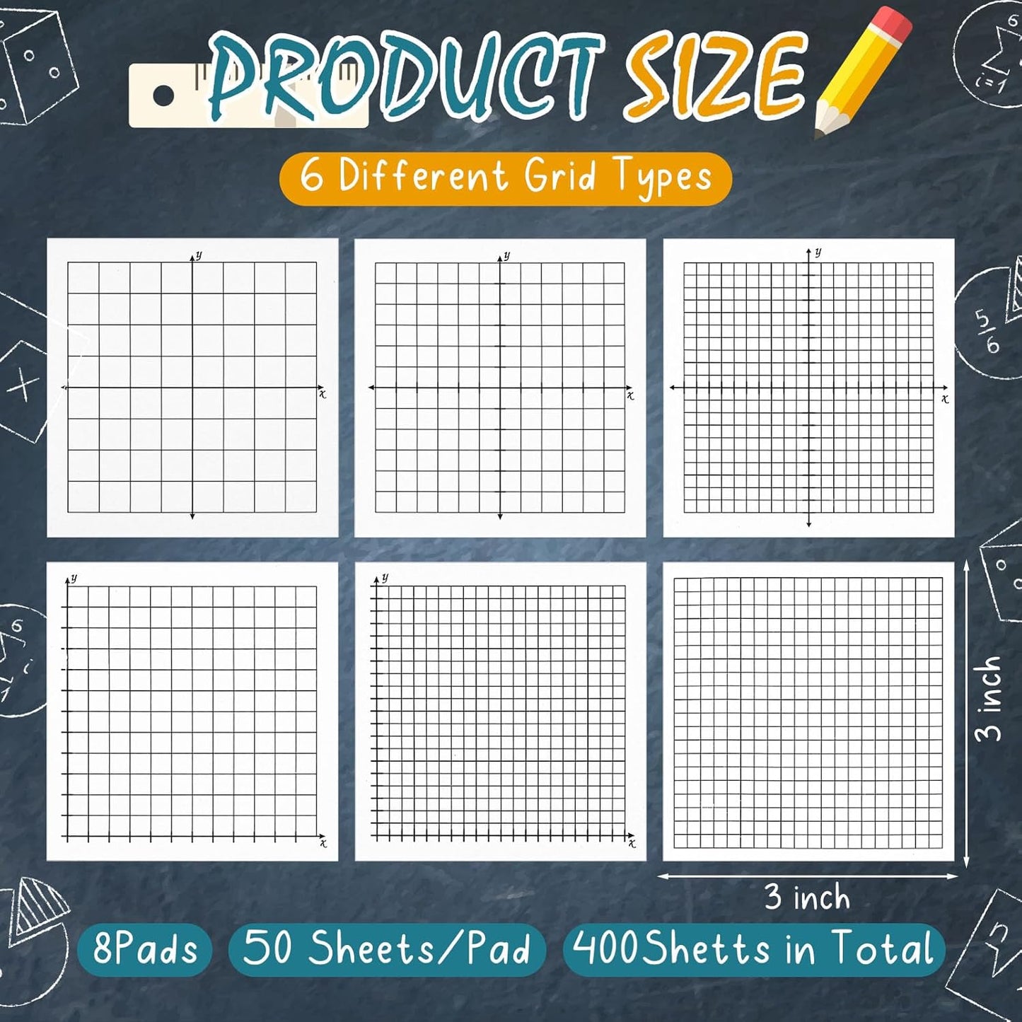 Sabary 8 Packs Graph Paper Sticky Notes 400 Sheets 3 x 3 Inch Lined Mini Graph Pads 20 x 20 Four Quadrant Adhesive Grid Sticky Notes for Office School Math Supplies(8 Pads)