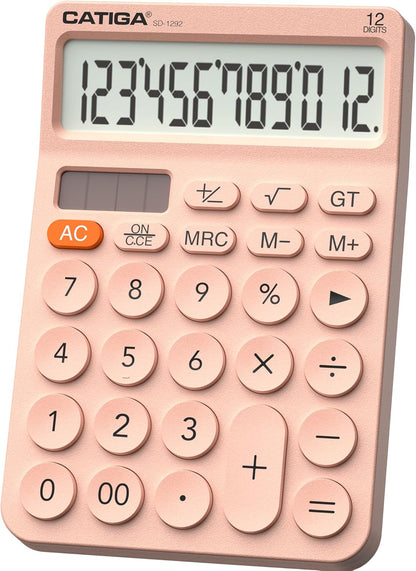 CATIGA 12 Digit Desktop Calculator Basic Desk Calculator with Large LCD Display, Big Buttons, 4 Function, Solar and Battery Dual Power, for Office, School, Home, SD-1292 Green