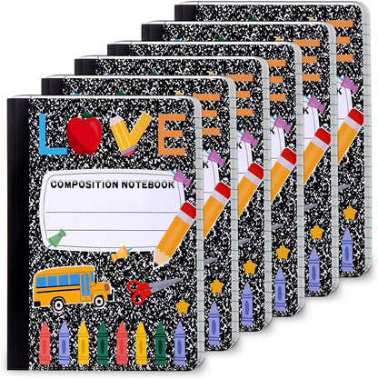 6 Pack Marble Composition Notebook Wide Ruled Preppy Composition Notebooks,Back to School Coquette Aesthetic Notebooks Perfect-bound 80 Pages (40 Sheets) 9.75x7.5 Inches