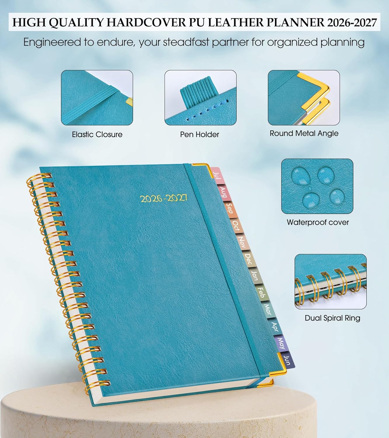 2026 Planner, Weekly and Monthly Calendar Planner from January 2026 - December 2026, 8.5" x 11" Hardcover Leather Hourly Appointment Book with Tabs, Spiral Daily Planners for School Work Home, Green