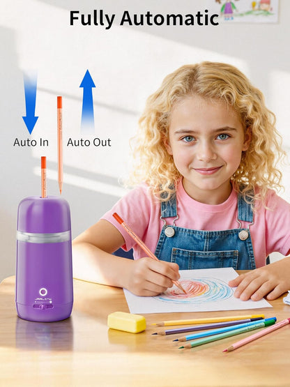 JARLINK Automatic Electric Pencil Sharpener - Hands-Free Operation, 3 Sharpness Modes, 3-Second Sharpening, Rechargeable & Portable for 7-12mm Pencils, Ideal for Classroom and Home Use (Black)