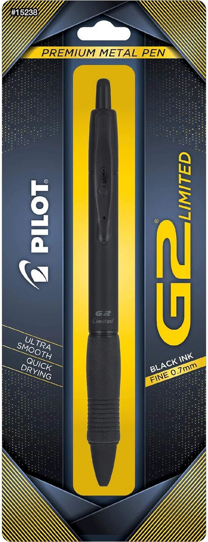 PILOT G2 Limited Refillable & Retractable Rolling Ball Gel Pen, Fine Point, Matte Black Barrel, Black Ink, Single Pen (15238)