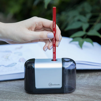 OfficeGoods Mini-Pro Electric Pencil Sharpener - Cordless Portable Sharpener - Battery Operated - Compact & Powerful for Home, Office & School - White