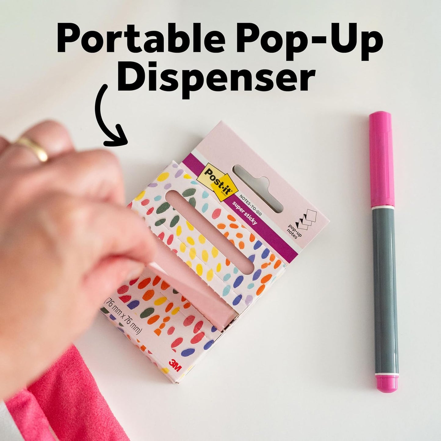 Post-it Super Sticky Pop-up Notes, 3 in x 3 in (76 mm x 76 mm), Pink Salt, 1 Pad with 90 Sheets in Portable Pop-up Dispenser for Reminders, Calendars, to-Do Lists at Home, School, Office
