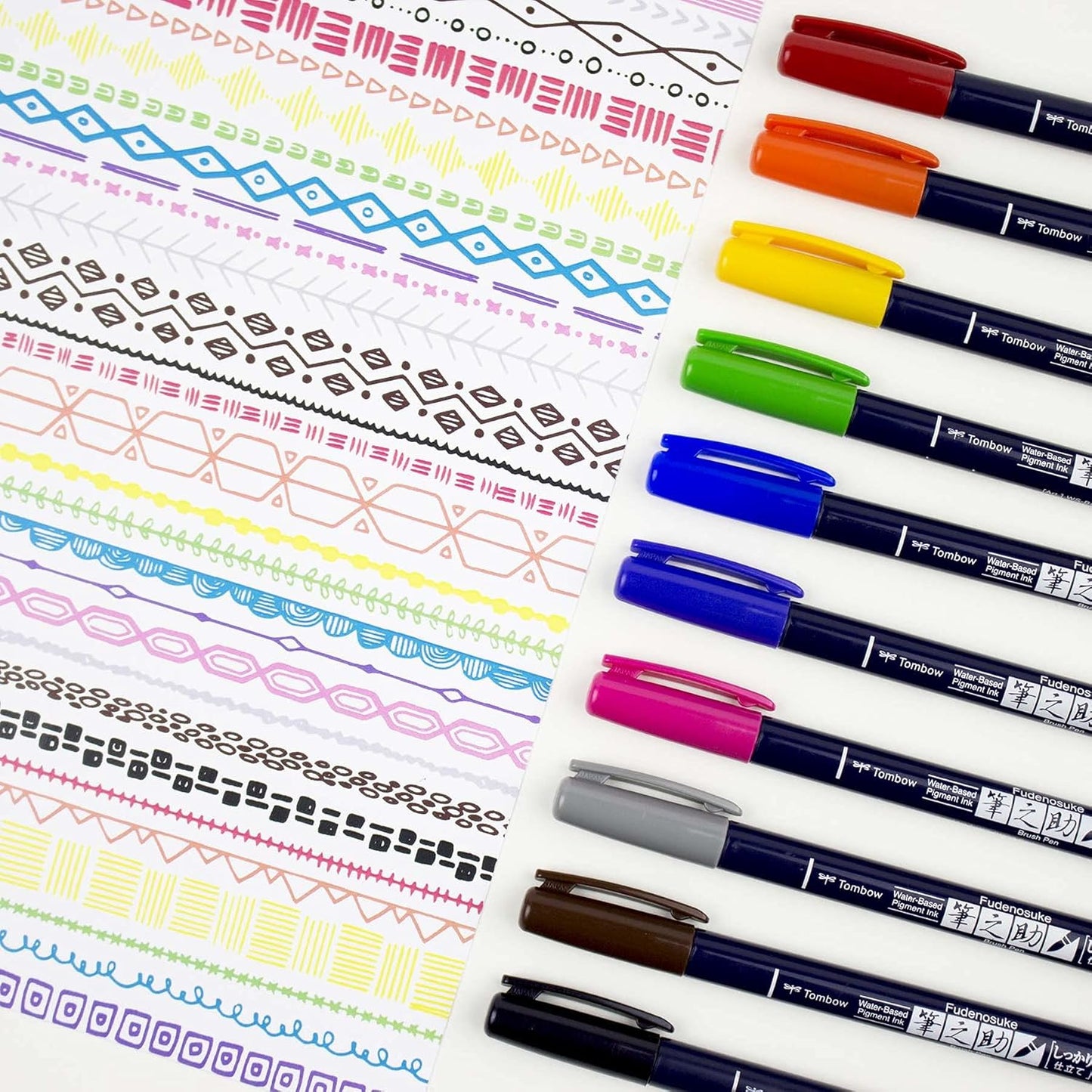 Tombow 62038 Fudenosuke Brush Pen, 2-Pack. Soft and Hard Tip Fudenosuke Brush Pens for Calligraphy and Art Drawings