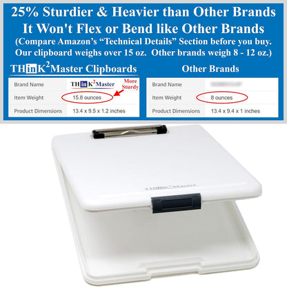 Think2Master Black Plastic Storage Clipboard. | 25% Heavier & 25% Sturdier| Heavy Duty and Won’t Flex or Bend Like Other Brands (Compare The Weight). Storage Compartment Holds 150 Letter Sized Paper.