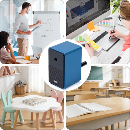 Deli Manual Pencil Sharpener - Auto-in Hand Crank with Adjustable Point for Colored Pencils, Kids, Students, Classroom, Home and Office, Brown