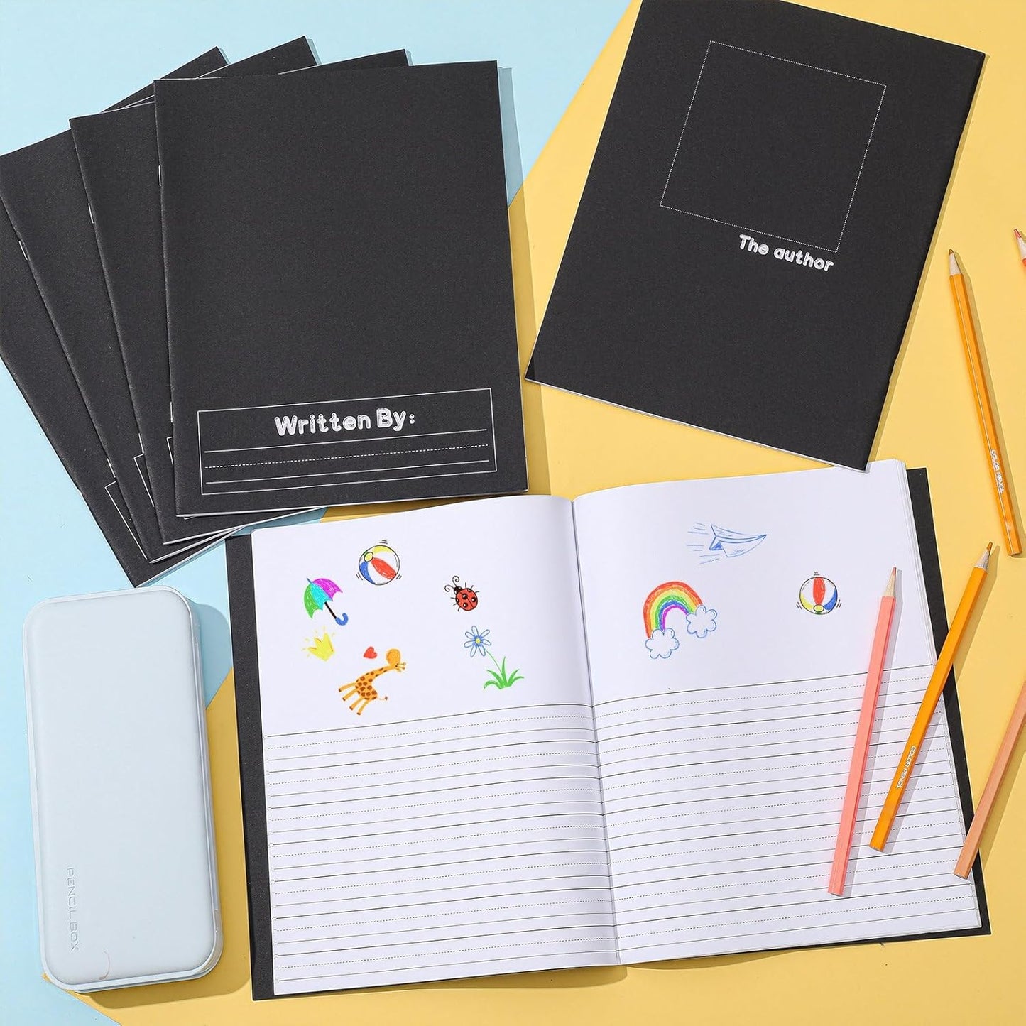 Henoyso 12 Pcs Primary Composition Notebook K-2 Primary Journal, Notebook for Kids Supplies, Bulk Blank Writing Book for Kid to Write Draw Journal 60 Page (9.8″ X 7.5″,Light Color)