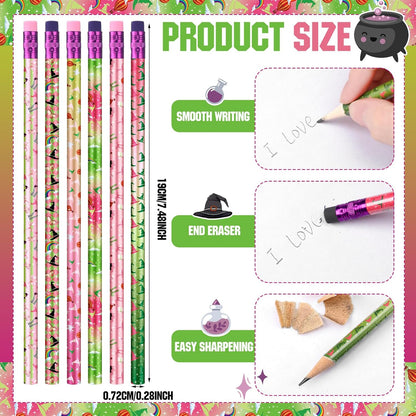 Fullhawl 120 Pcs Witch Party Favor Pencil Bulk Pink and Green Pencil Gift Witch Party Favors for Office School for Pink and Green Movie Supplies