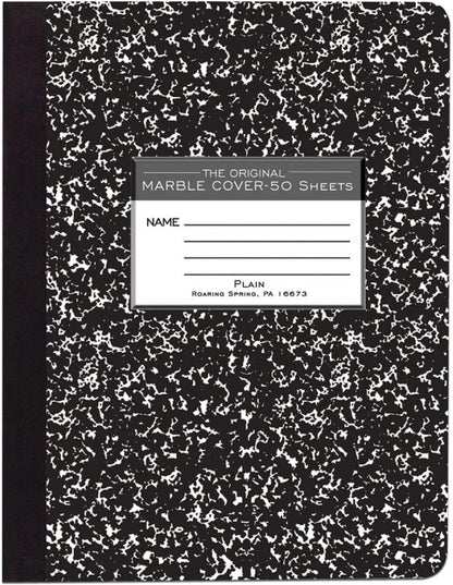 ROARING SPRING Hard Cover Composition Notebook, Black Marble Comp Book, 9.75″ x 7.5″, College-Ruled with Margin, 100 Sheets (200 Pages), Made in USA