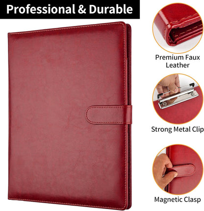 Professional Padfolio with Clipboard, Faux Leather Portfolio Folder Binder, Legal Pad Holder for A4 Letter Size Notepad, Resume, Writing Pad, Ideal Organizer for Business Office Conference, Black