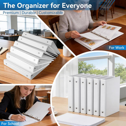 SUIN Mini 3 Ring Binder A5 Size 5.5"x8.5", 1" Round Ring 200 Sheet Capacity, Bulk 6 Pack White Binders for School Office