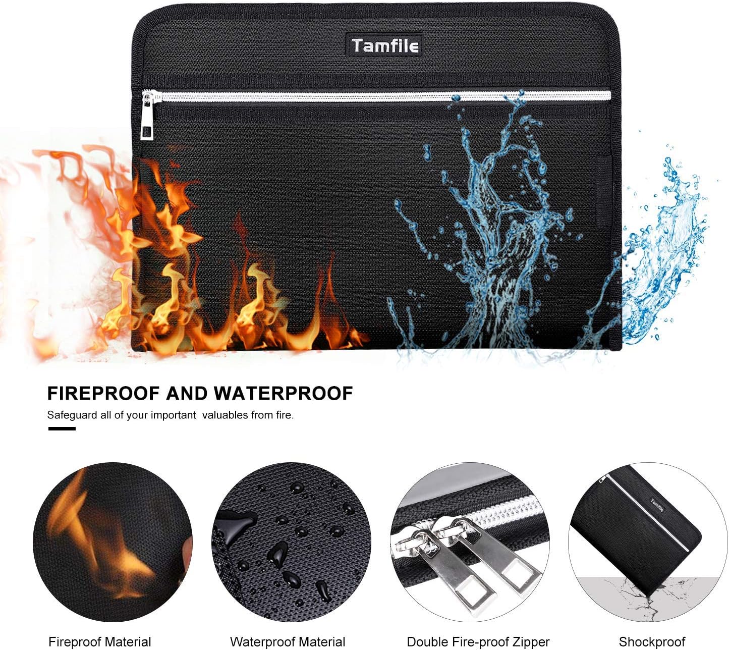 Tamfile Fireproof Accordion File Organizer with Handle, 13 Pocket Transparent Expanding File Folder with Zipper & Labels, File Folder with Multi-Pockets Paper Organizer Folder for Letter A4 Files