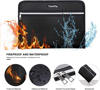 Tamfile Fireproof Accordion File Organizer with Handle, 13 Pocket Transparent Expanding File Folder with Zipper & Labels, File Folder with Multi-Pockets Paper Organizer Folder for Letter A4 Files