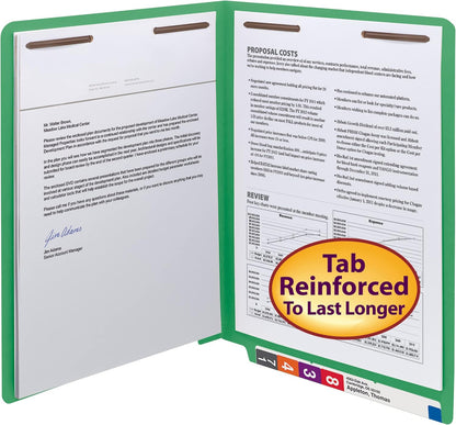 Smead Heavyweight End Tab Fastener File Folder, Shelf-Master® Reinforced Straight-Cut Tab, 2 Fasteners, Letter Size, Manila, 50 per Box (34215)