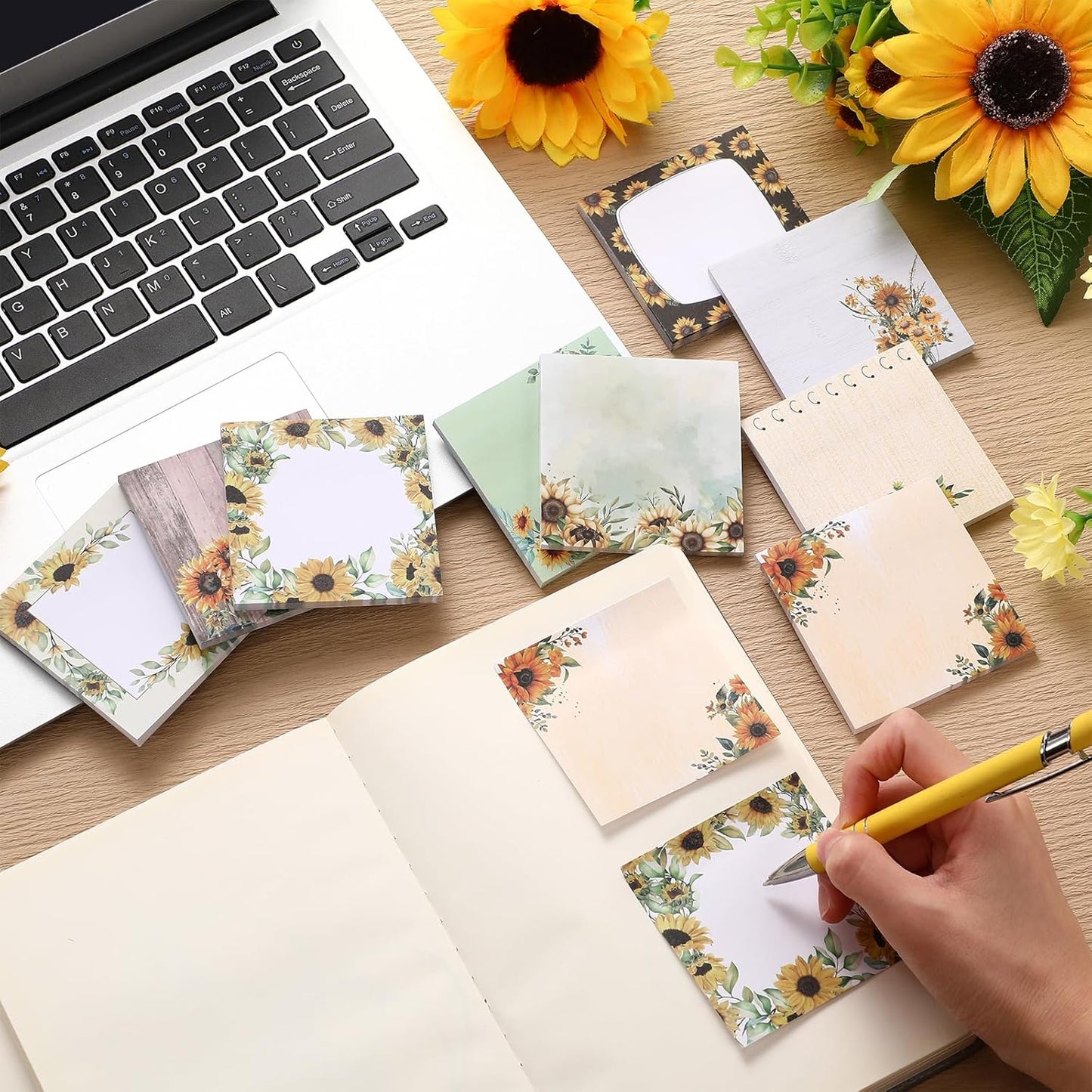 9 Pads Wildflower Sticky Notes 3x3 Inch Cute Self Stick Notepads Notes Adhesive Memo Pad Office Decor Gifts for Students School Teacher Meeting Office Supplies
