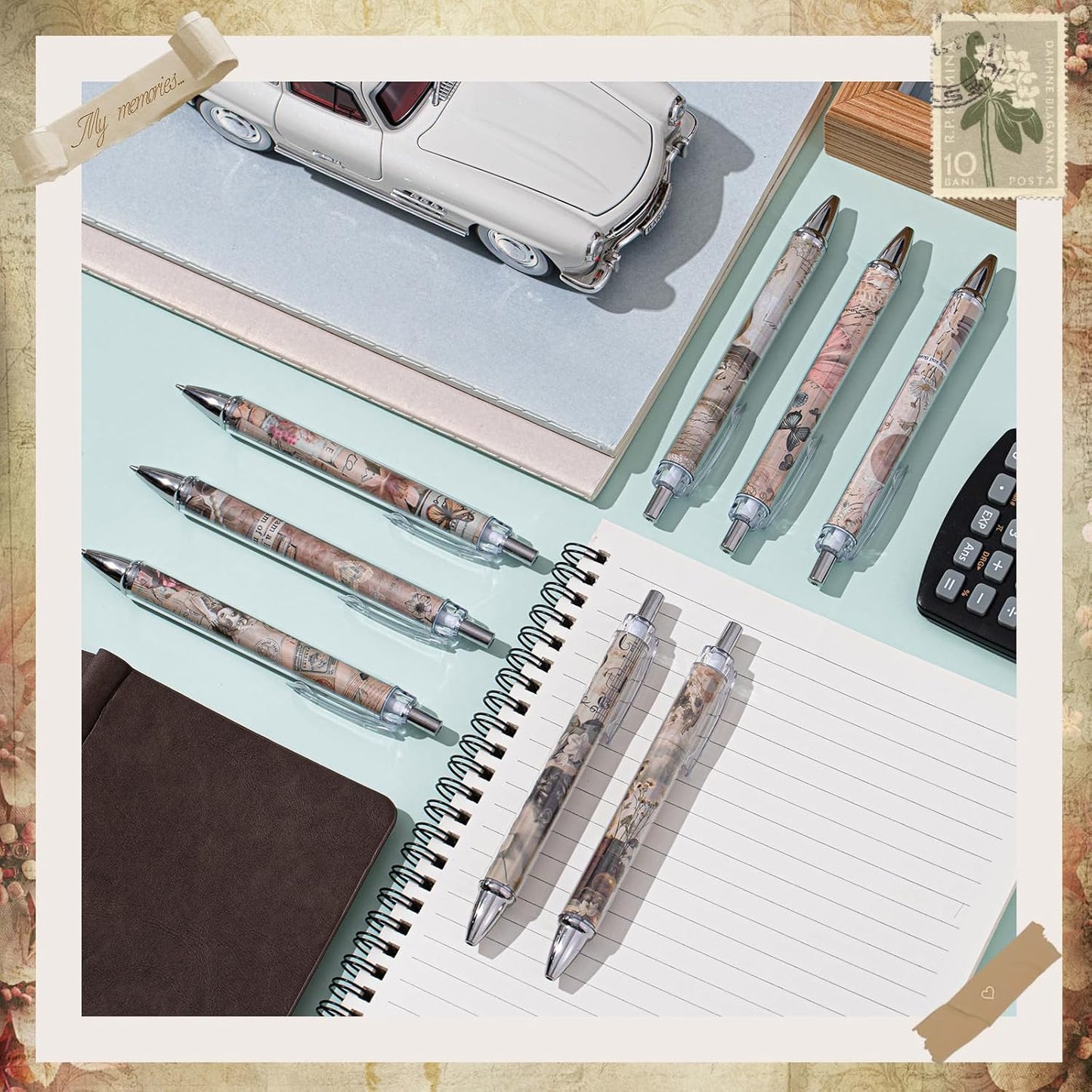 Ireer 8 Pcs Ballpoint Pens for Women 1.00 mm Cute Black Ink Pens Fine Point Smooth Writing for Journaling Aesthetic Office Supplies (Mahjong)