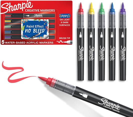 Sharpie Creative Markers, Water-Based Acrylic, Bullet Tip, Assorted Colors, 12 Count – Arts & Crafts, Kids Activity, School Classroom; Works on Paper, Metal, Wood, Ceramic, Glass, Rock, Canvas