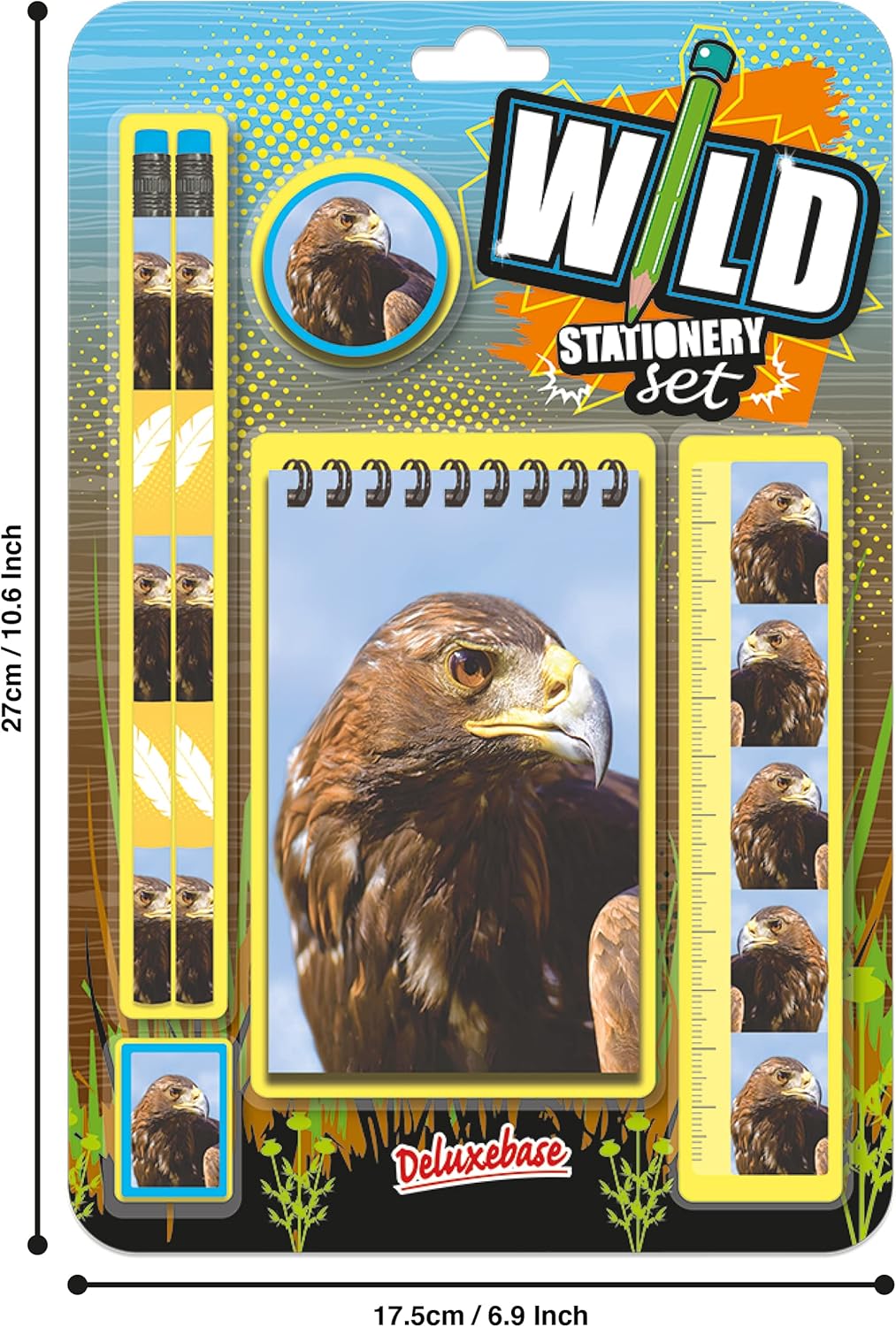 Deluxebase Wild Stationery Set - Dolphin from Animal Stationery Sets with 2 Pencils, Eraser, Pencil Sharpener, Ruler & Cute Notebook. Ideal Office Supplies, Desk Accessories & College Essentials.