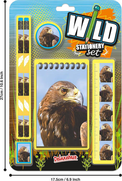 Deluxebase Wild Stationery Set - Dolphin from Animal Stationery Sets with 2 Pencils, Eraser, Pencil Sharpener, Ruler & Cute Notebook. Ideal Office Supplies, Desk Accessories & College Essentials.
