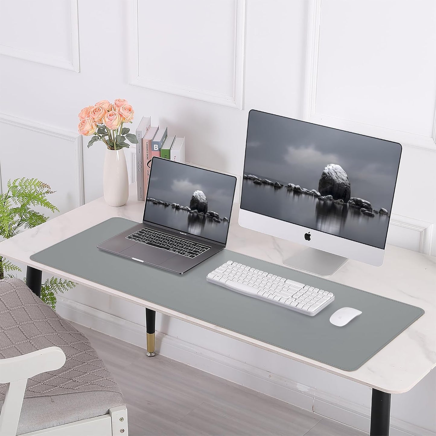 Large Desk Mat 47.2" x 17" Leather Desk Pad Protector with Natural Cork & PU Leather, Non-Slip Office Desk Mat, Large Mouse Pad, Waterproof Desk Blotter pad for Office&Home(Black)