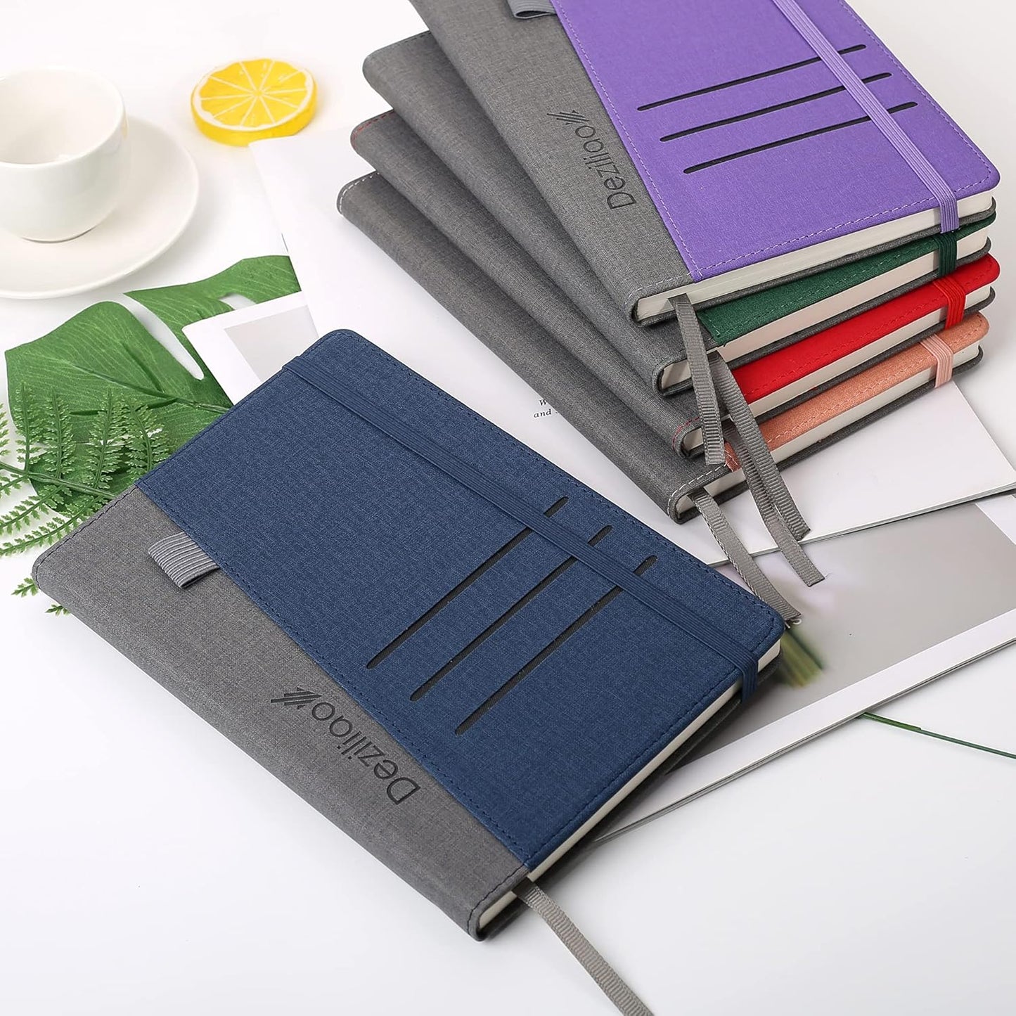 Deziliao Lined Journal Notebooks with Pen Loop, Hardcover Notebook Journal for Work, 100Gsm Premium Thick Paper with Inner Pocket, Medium 5.7"x8.4", （Black, Ruled）