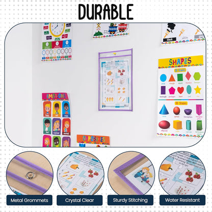 Essex Wares - 6 Pack, Assorted, Dry Erase Pocket Document Protectors, 10" Wide x 13.5" Tall- Dry Erase Clear Plastic Sleeves - Reusable & Easy Erase Plastic Invoice Holders, Water-Resistant & Durable