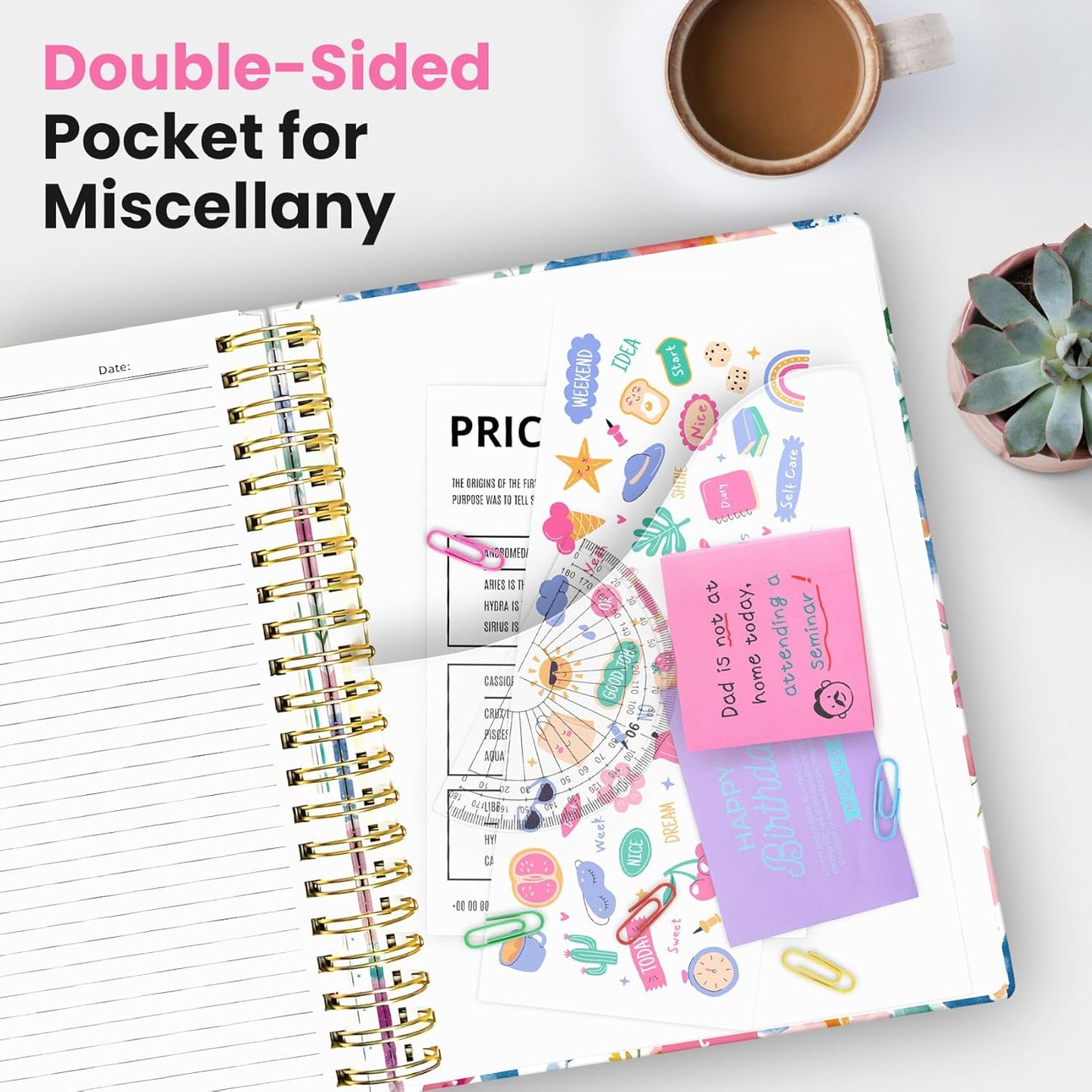 Large Lined Spiral Journal for Women Cute Hardcover 5 Subject Notebook for Work 8.5" x 11" with Removable Dividers & Tabs, College Ruled, 280 Pages Aesthetic Journal for Work, School & Note Taking, Garden of Whimsy