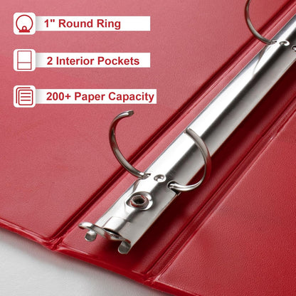 CIXILDTS 1-Inch Round Ring Binders, Standard 3 Ring Binder Fit Letter Size Paper, Presentation View Binders, 6 Packs, Assorted