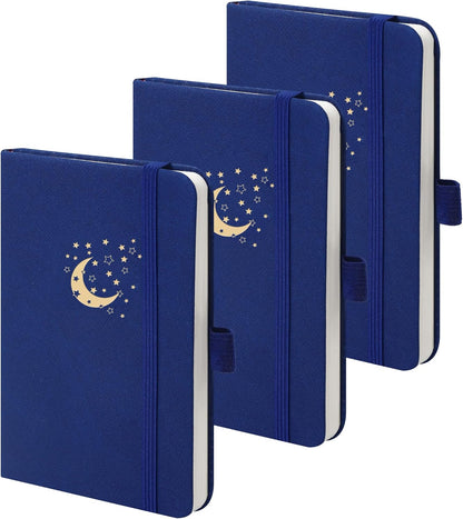 BOBO RABBIT 3 Pack Pocket Small Notebooks Total 600 Pages A6 Moon Star Aesthetic Mini Compact Journal Notebook For Note Taking Journaling Hardcover Leather College Ruled Lined Note Pads for Women Men Travel Office School