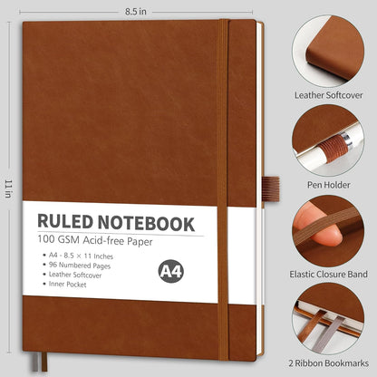 RETTACY Graph Grid Paper Notebook, 96 Pages, A4 Large Size (8.5'' x 11''), 5 Squares per Inch, Leather Softcover, 100 GSM Thick Paper, for School, Students, Math, Engineering (Navy Blue)