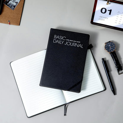 CAGIE Journal Notebook for Women Men, Hardcover Lined Notebooks Journals for Writing Work Journaling Note Taking Diary with Pen Loop (Black Ruled), Gifts, 5.7" x 8.3", 196 Pages