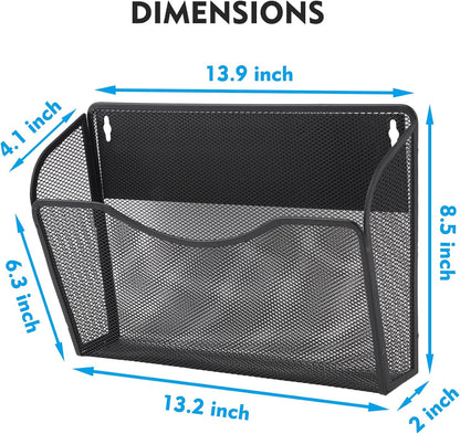 EASEPRES 3 Single Pocket Mesh Hanging File Organizer, Vertical Wall Mounted Magazine File Holder, Mount Basket Mail Paper Document Folder Organizing for Office, Home and School, Black