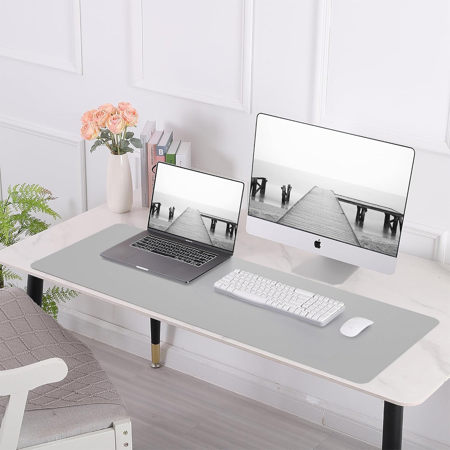 Large Desk Mat 47.2" x 17" Leather Desk Pad Protector with Natural Cork & PU Leather, Non-Slip Office Desk Mat, Large Mouse Pad, Waterproof Desk Blotter pad for Office&Home(Black)