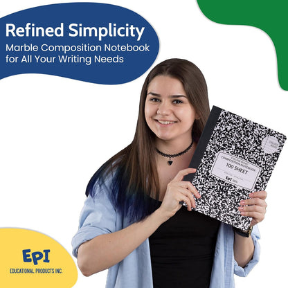 48 Pack - EPI Marble Hardcover Wide Ruled Composition Notebook | 200 Pages (100 Sheets), 9.75 x 7.5 in, Sturdy Sewn Binding | School, Office, Journaling, Notes