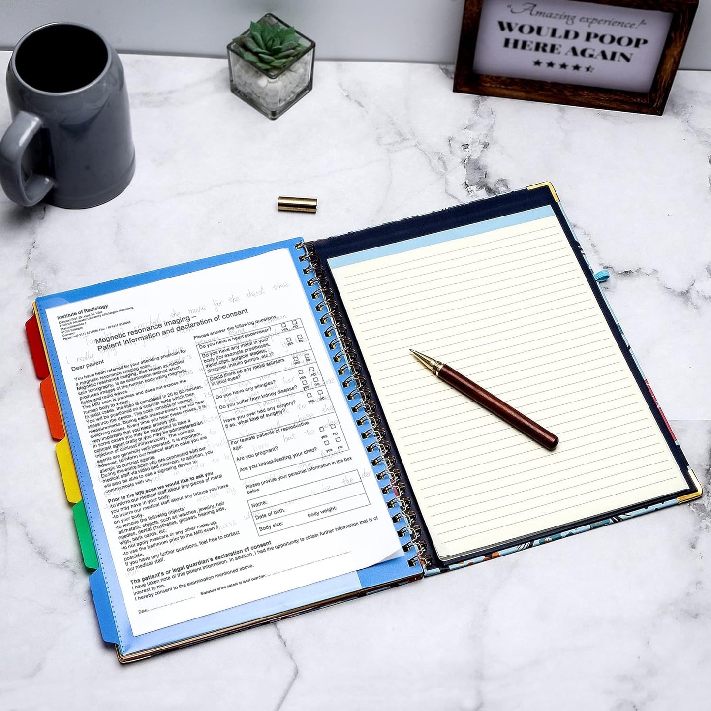Spiral Clipboard Folio with Refillable Lined Notepad, 5 Extra Folders, 10 Pockets, File Label, Elastic Closure, Pen Loop (GentleBlue, A4)