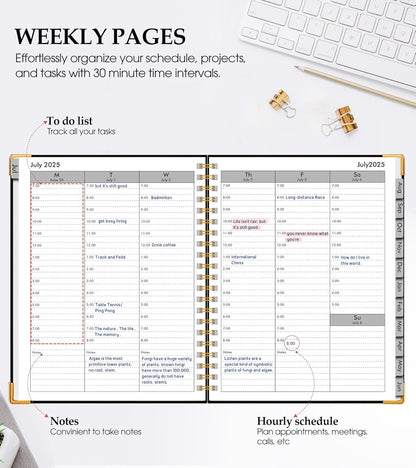 2026 Planner, Weekly and Monthly Calendar Planner from January 2026 - December 2026, 8.5" x 11" Hardcover Leather Hourly Appointment Book with Tabs, Spiral Daily Planners for School Work Home, Green