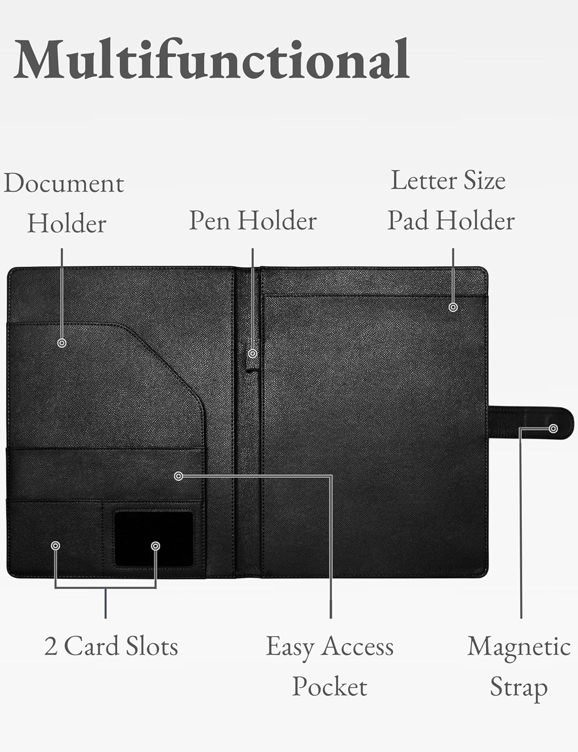Mymazn Padfolio Portfolio Folder, Faux Leather Interview Resume Folder with Document Organizer & Business Card Holder, Letter-Sized Notepad Legal Pad Holder for Men Women (Sage Green)