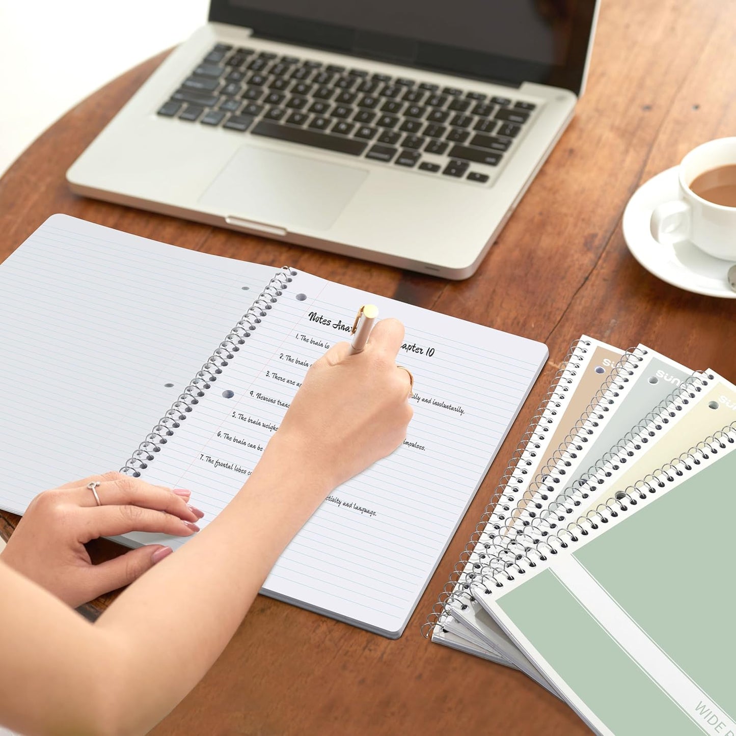 SUNEE Spiral Notebooks Wide Ruled, 1-Subject, 4 Pack, 8 x 10-1/2 in, 70 Sheets, 3-Hole Punched 70gsm Paper, Pastel Pink, Purple, Blue, Green for School, Home & Office, Writing Journal