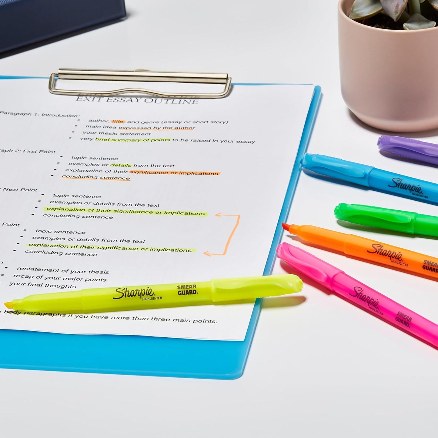 Sharpie Pocket Style Highlighters, Narrow Chisel Tip, Fluorescent Yellow, 8 Count