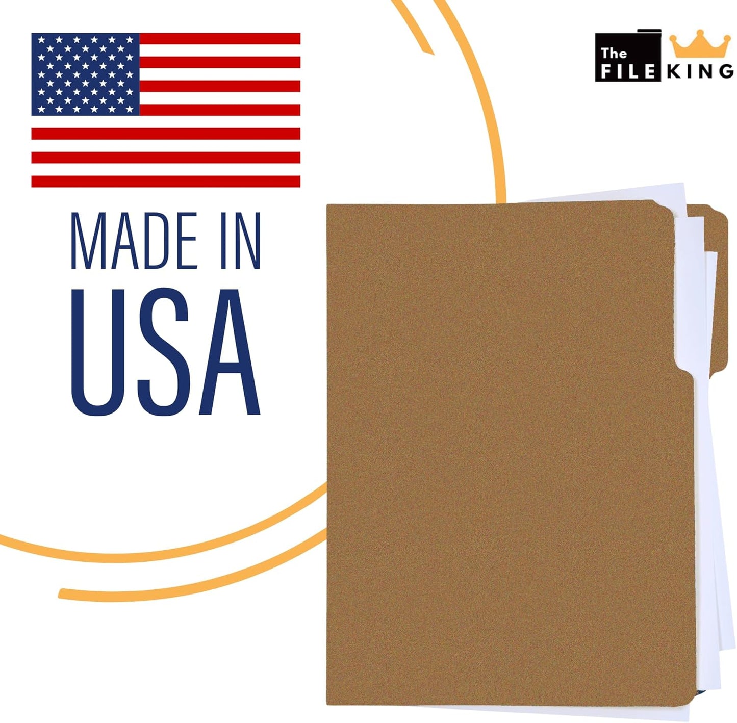 The File King 1/3 Cut File Folders Letter Size - 100 Pack | Manilla Folders 8.5 x 11 | Assorted 3 Tabs | Heavy Duty 11-Point Fiber | Made in USA | Undercut Front Style | Easy Labeling & Organization