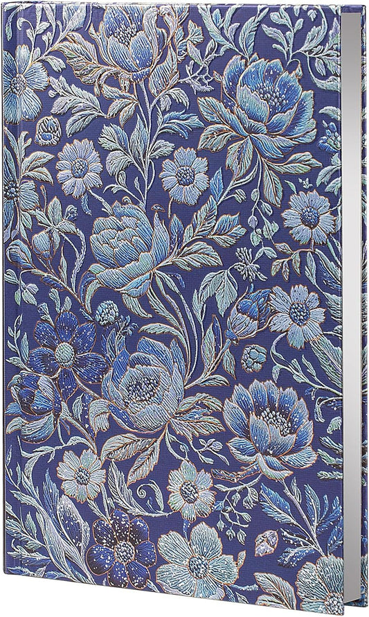 Hardcover Lined Journal - 224 Pages 100GSM Thick Paper A5 Notebook with Gilded Edges, Elegant Blue Damask Floral Pattern, Classic Aesthetic Diary for Women