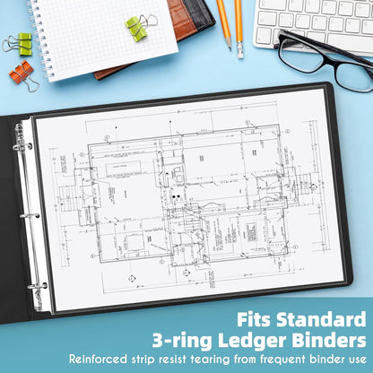 Antner 11x17 Inch Sheet Protectors (25-Pack) - Ledger Size Heavy Duty Clear Plastic Archival Sleeves, 3 Hole Punched for 3-Ring Binders, Side Loading Oversized Page Protectors for Documents Newspaper