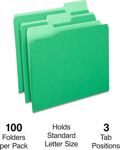 Staples File Folders, Letter Size, 1/3‑Cut Tabs, Purple, Durable 10.5‑Point Paper Stock, 100/Pack